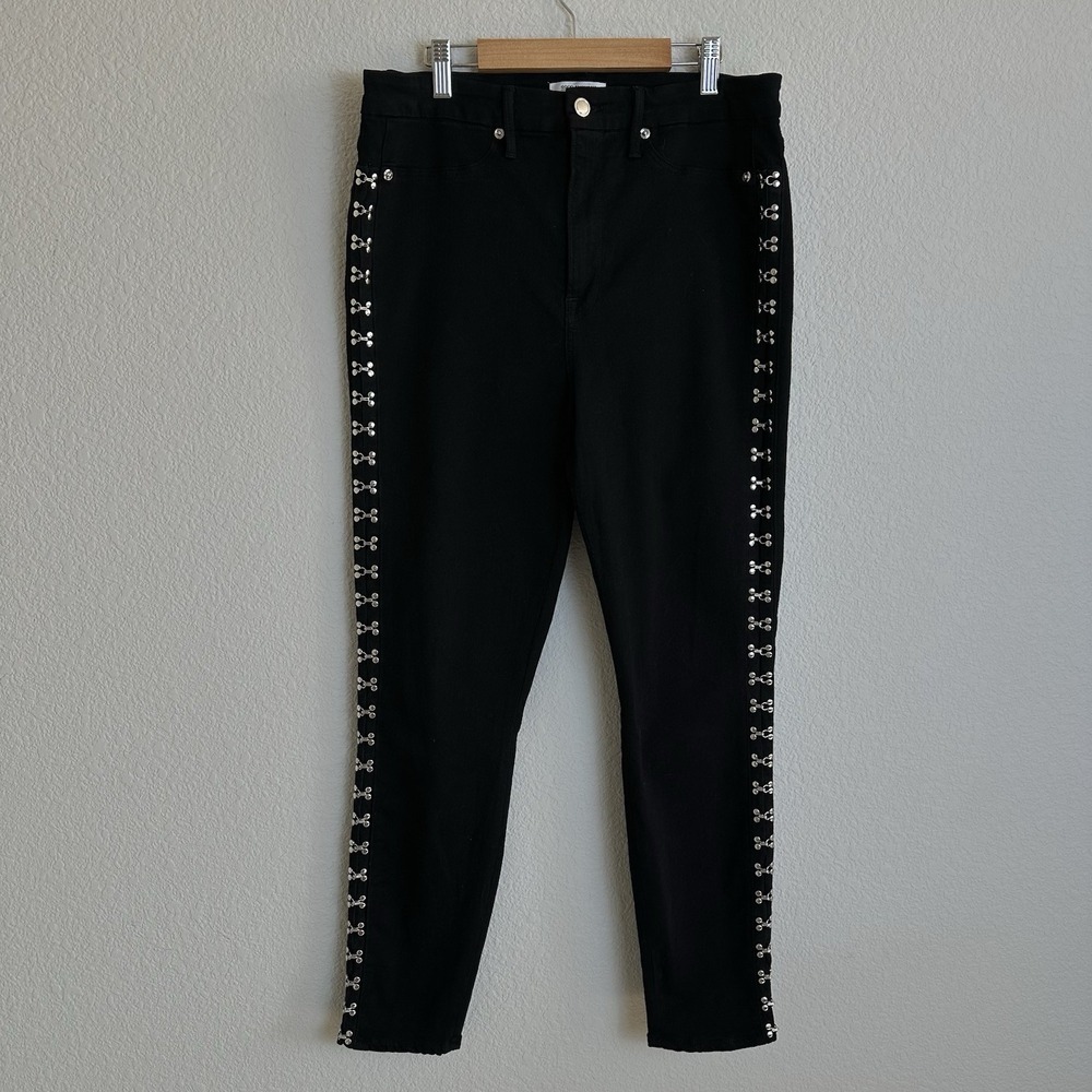 Good American Good Waist Black Hook & Eye Skinny Ankle Black Jeans Size 12 / 31 - Picture 2 of 11
